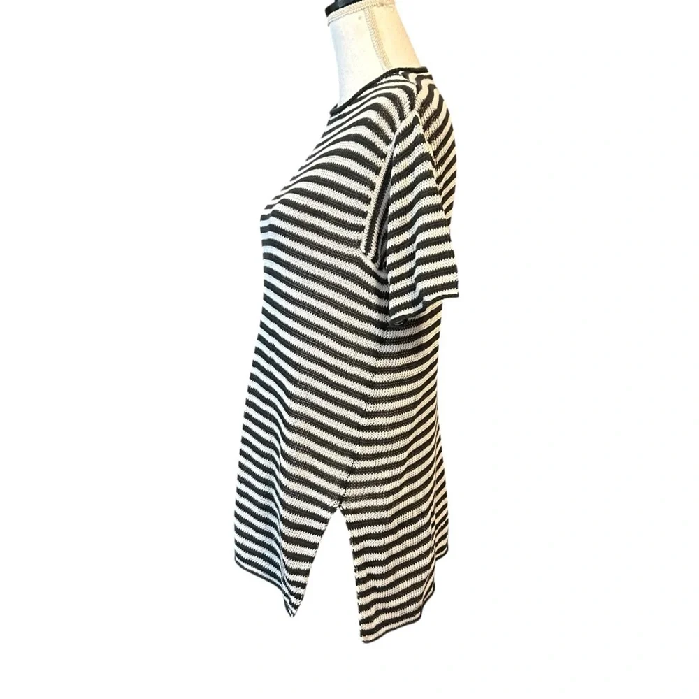 Eileen Fisher Organic Linen Knit Striped Round Neck Tunic Women’s SZ XXS in Grey